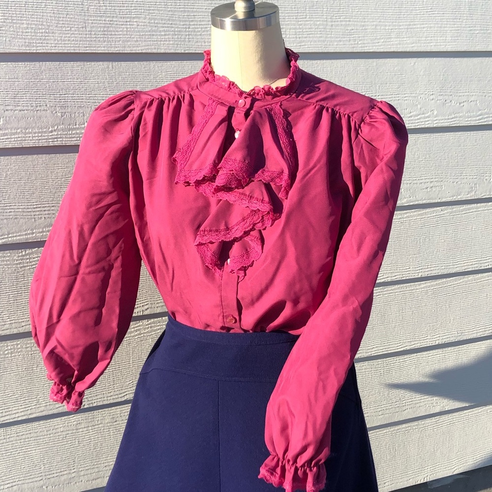Deep bright pink Victorian blouse with frill